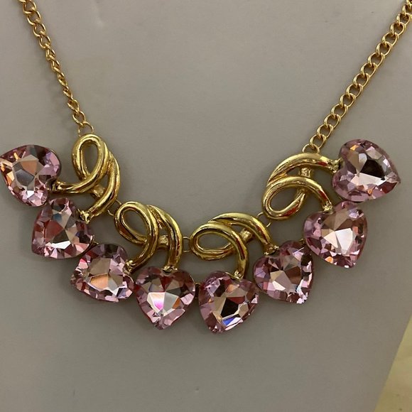 💖 Pink Crystal Hearts Necklace /N114 - Picture 4 of 4